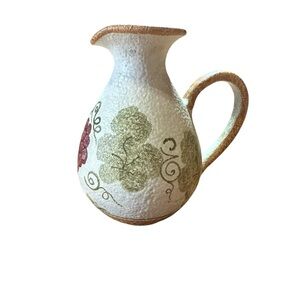 Vintage Kontos Cyprus Handcrafted Elegant Floral Terracotta Pottery‎ Pitcher